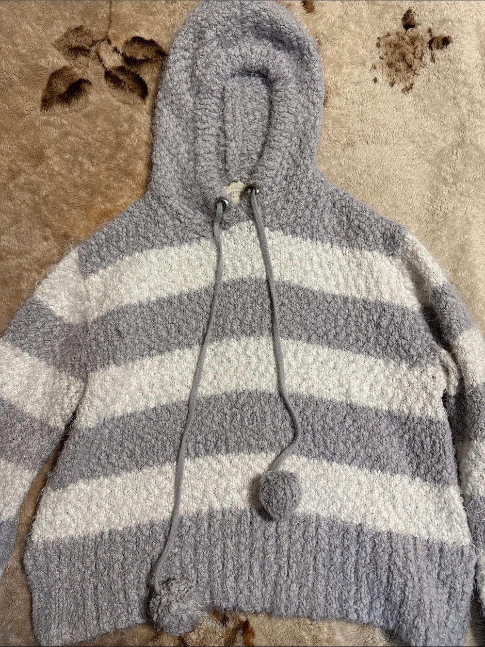 Harper Plush Striped Hoodie Sweater - Gray & Cream